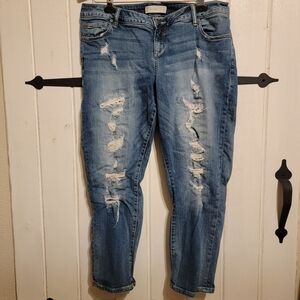 Slink Jeans Curvy Distressed Blue Denim Medium Wash Stretch Trendy Size 14